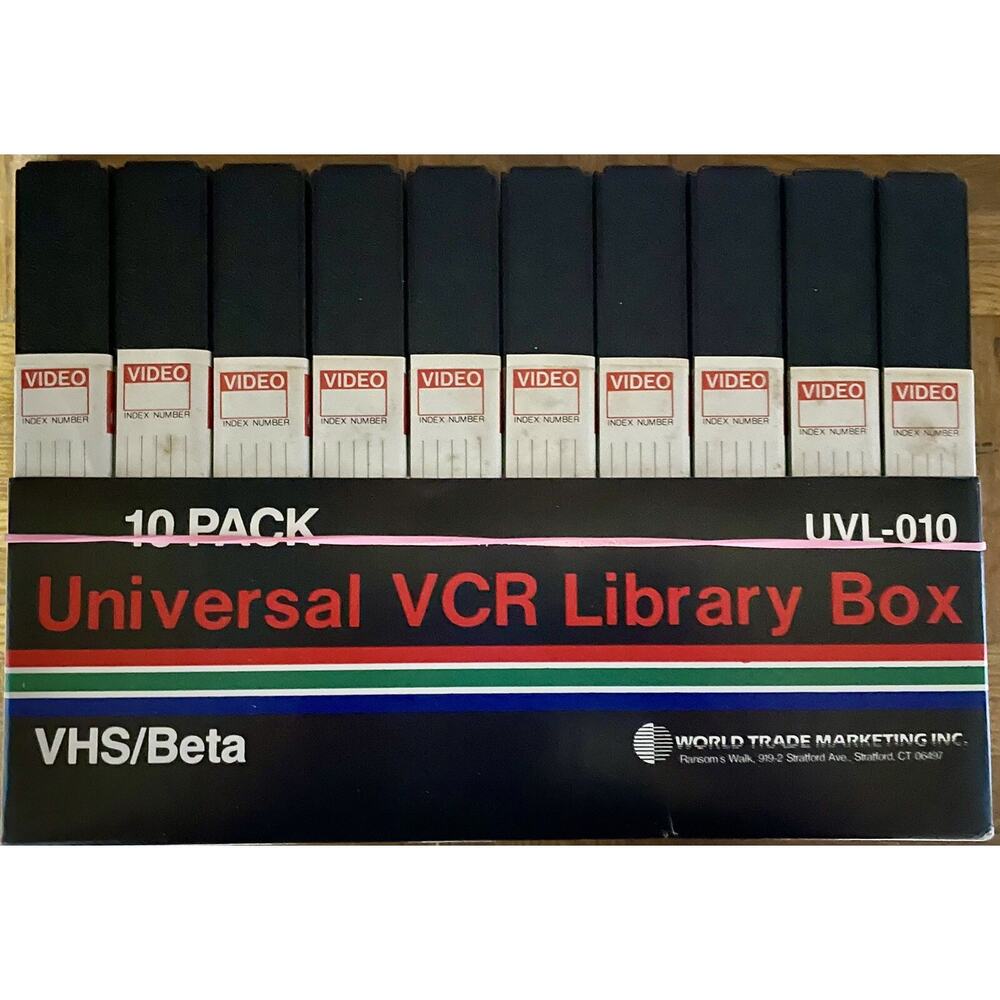 Vintage VCR Storage VHS Beta 10 pc Tape Library Box Media Video Storage 90's